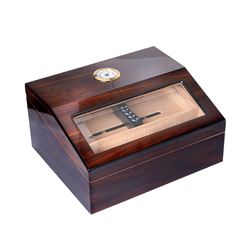 

Luxury See-through Glass Window High Glossy Finish Cuban Double-deck Cigar Humidor Nice Storage Box W/ Humidifier Hygrometer