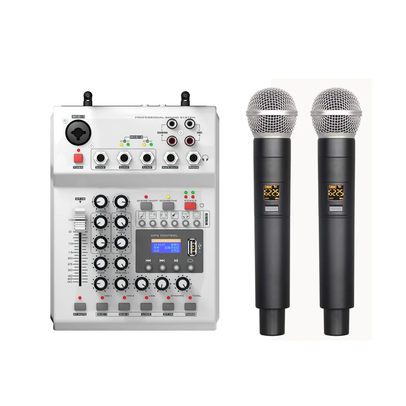 

LEORY F-12T-USB Wireless KTV Mixer Microphone Nono Input 48V Phantom Power 2 Microphone For KTV
