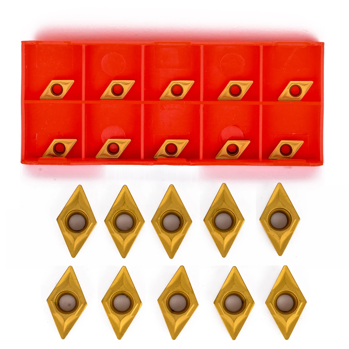 10pcs DCMT070204 YBC251 Blades Gold Carbide Inserts CNC Lathe Cutter for Lathe Turning Tool Boring Bar 7 x 7 x 2mm