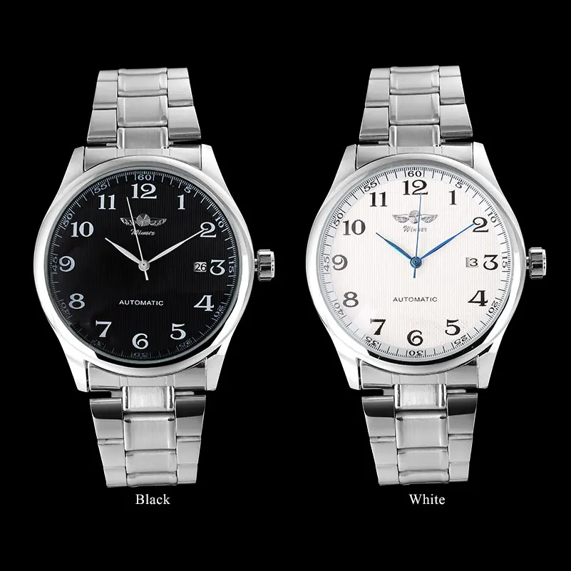WINNER Men Business Automatic Self Wind Watches Auto Date Man Fashion Mechanical Wristwatches Stainless Steel Band