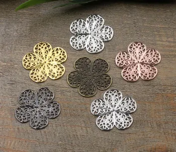 

27mm Vintage Filigree Circle Flower Charms Bu Yao Hair Sticks DIY Jewelry Accessories Metal Wraps Links Findings Multi-color