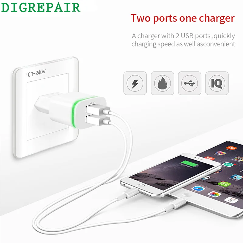 зарядное устройство ЕС Plug 2 порты светодио дный светодиодный свет USB В 5 в 2A стены