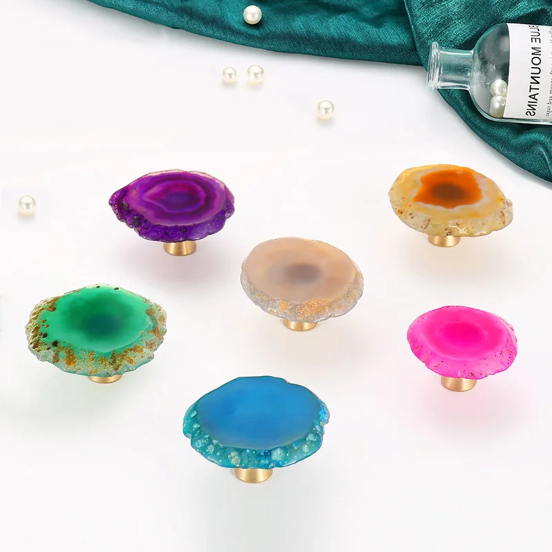 

Stylish Door Handles And Knobs For Kitchen Cabinet Mediterranean Stone Agate Carnelian Furniture Handles Drawer Pulls Hardware