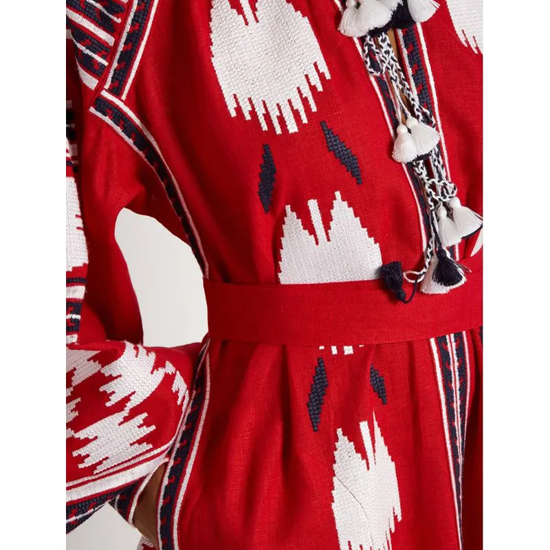 Цыганский этнический стиль Mujer вышивка басня длинное платье Осень Макси платье карман кисточкой пояс вышивка хлопок лен Vestidos Boho