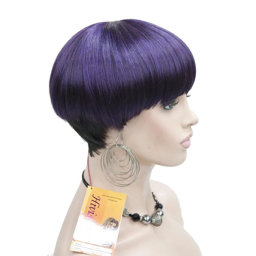 StrongBeauty женские короткие прямые волосы боб черный/фиолетовый гриб голова парики Полный парик