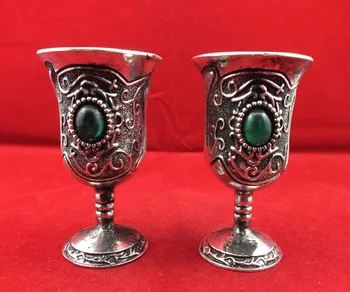 

Marked China's old handmade Collection of Tibet silver 4 Wine Glass wholesale factory BRASS Arts outlets