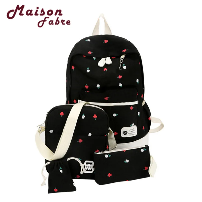 

Fashion Students Canvas Shoulder Bag Large Backpack Pouch Four Sets Girls drop shipping 0804