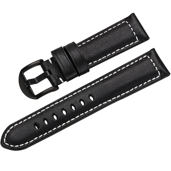

TOTOY High quality black leather strap 20MM 22MM 24MM 26MM black white orange stitching leather strap men's leather bracelet