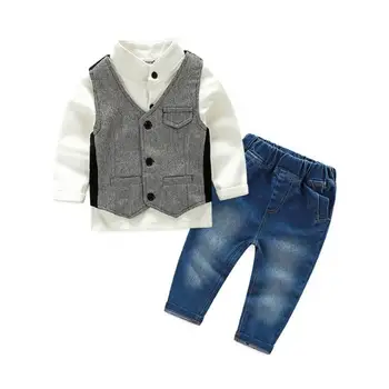 

Kids Kleding Fashion Forma lSets 3pc Grey Vest +White Shirt+Pants Outfit Children Clothes