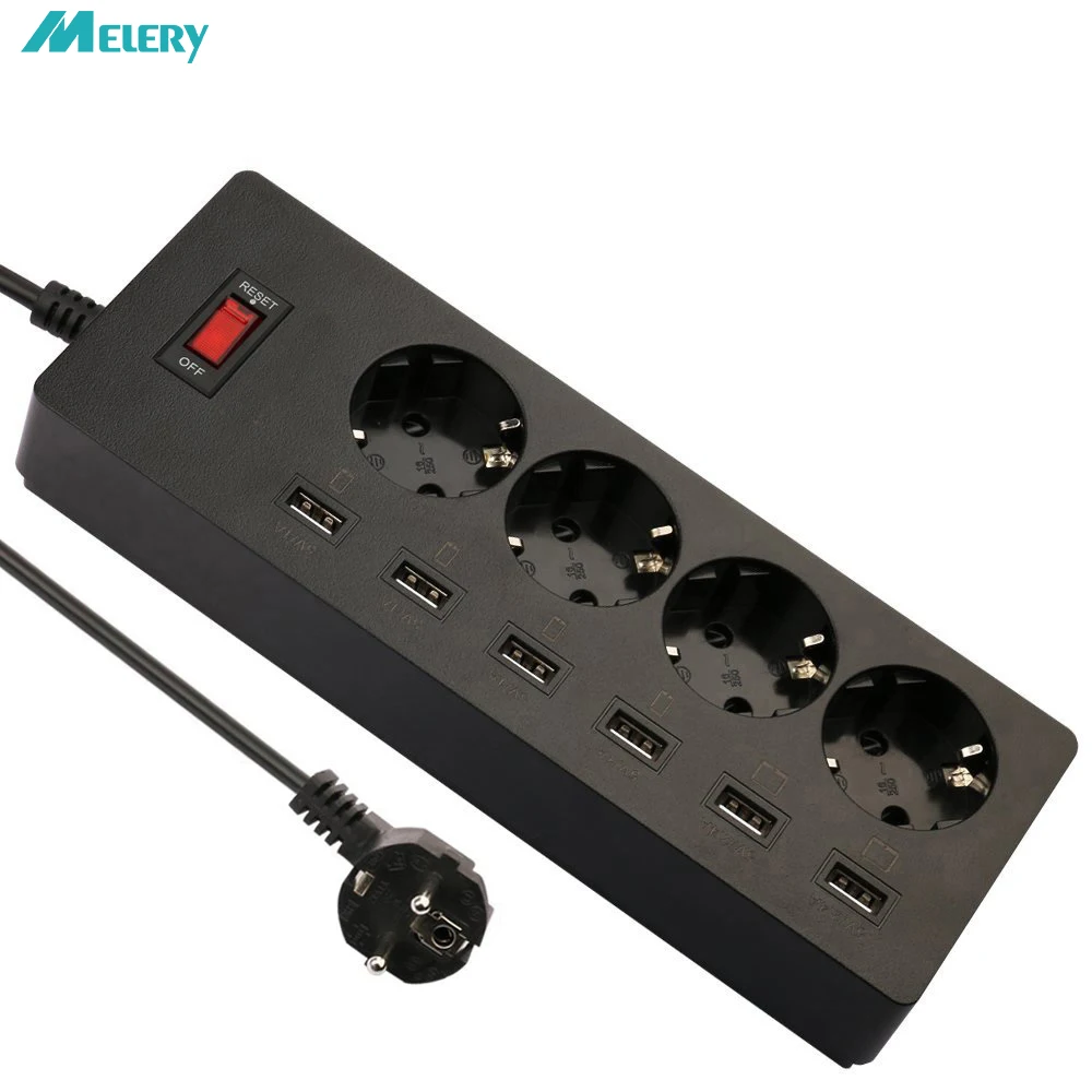 

Power Strip Surge Protection USB Extension Socket USB Charging Ports 4 AC EU Plug Outlet Adapter with Switch 1.8M Extension Cord