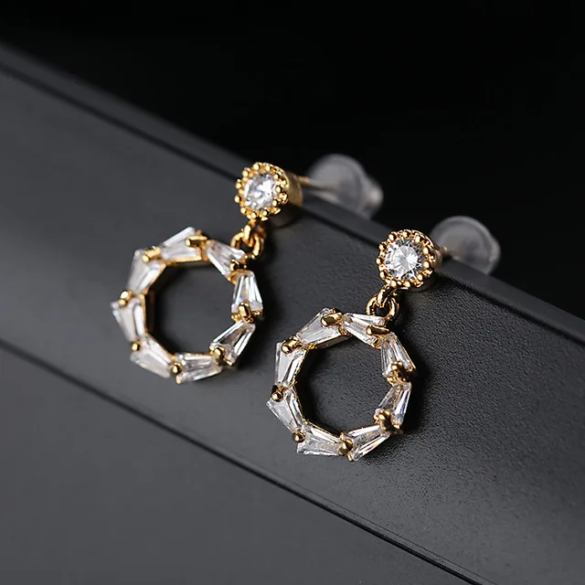 

AAA Cubic Zirconia CZ Crystal Geometry Small Circle Drop Earrings Female Party Gift Free Box not allergies