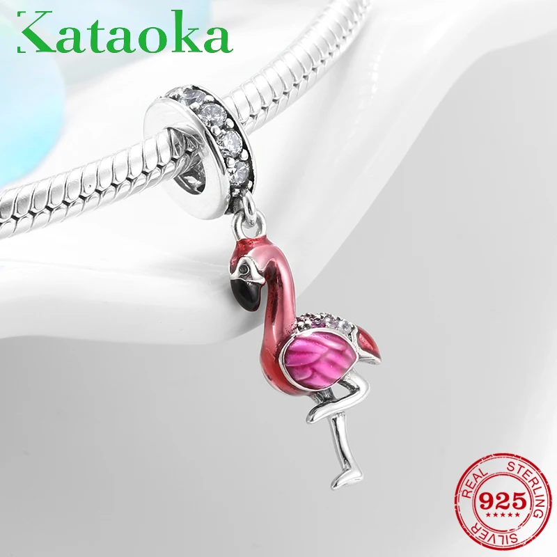 

Fashion Elegant and charming pink Enamel flamingo Fit Pandora Charms silver 925 original Bracelet beads Jewelry making