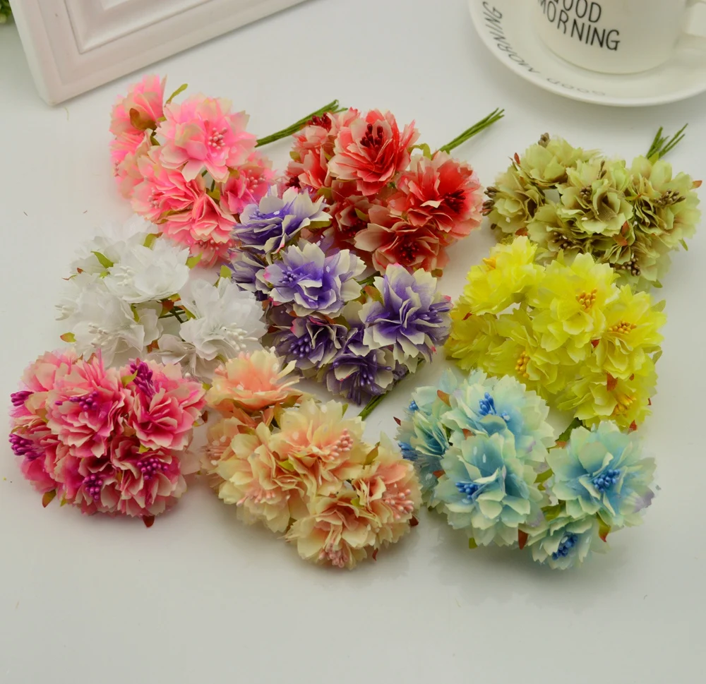 6pcs cheap Artificial Flowers For Wedding Banquet Home decoration scrapbooking diy wreath Silk