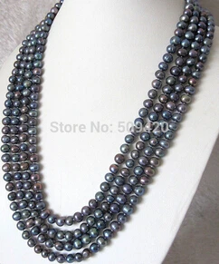 

Free shipping >>@ +100" 6-8mm Peacock Freshwater Pearl Strands Necklace Cultured