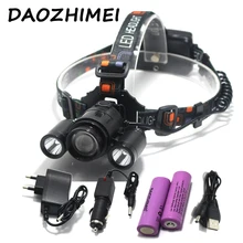 1* T6 2* R2 3x T6 светодиодный 8000Lm Масштабируемые регулировки фокуса 4 режима Перезаряжаемые фары фара головная лампа+ аккумулятор/Зарядное устройство