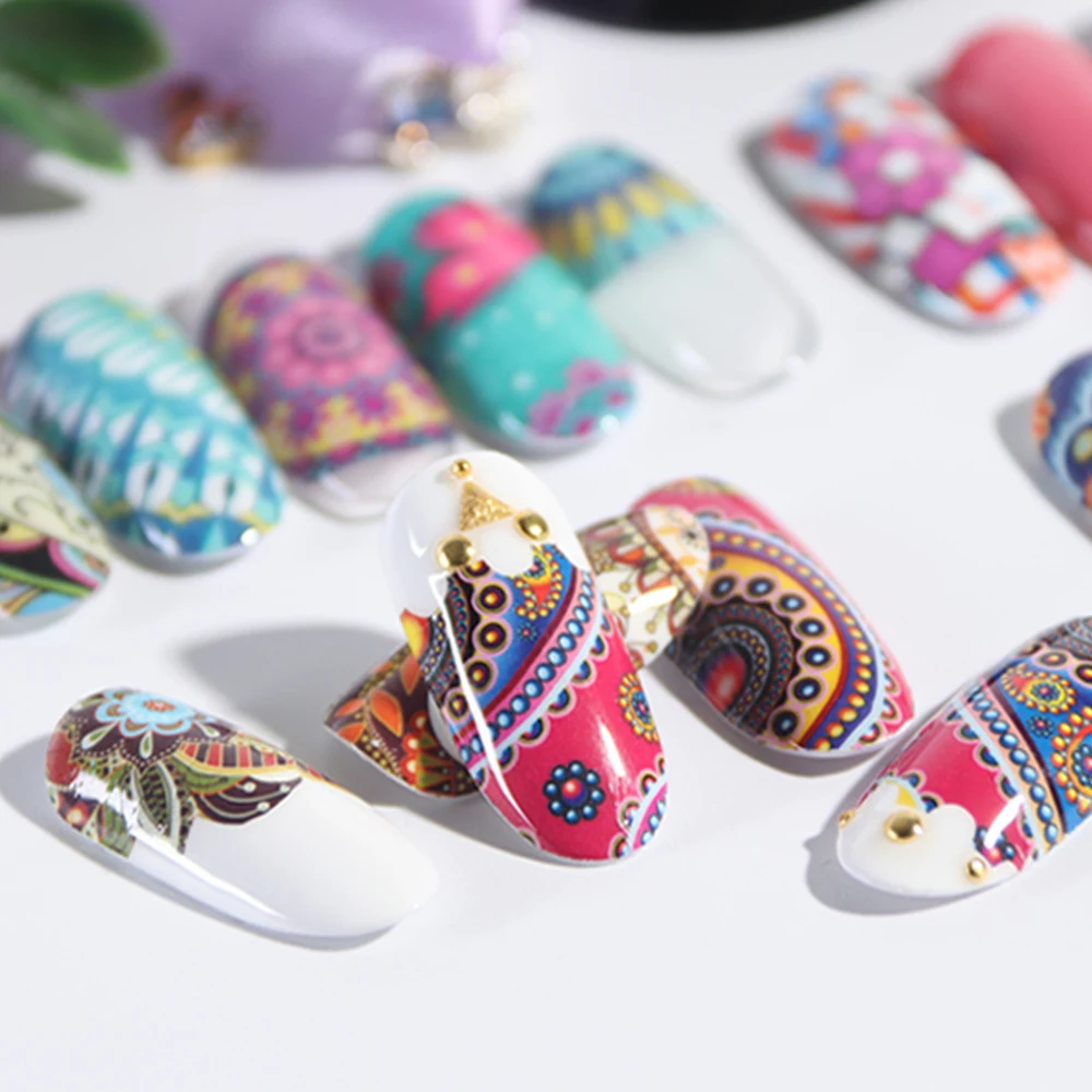 11 Design Retro Water Transfer Decals Nail Art Sticker Colorful Flower Vines Totem Full Wraps Manicure Decoration LABLE2535-2578  (8)