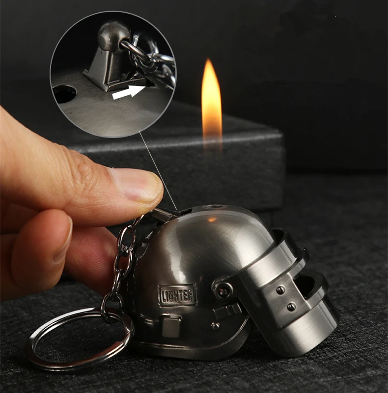 New Pubg Gas Jet Lighter Three Level Helmet Lighter Keychain Free Fire Refillable Cigarette Metal Gadgets For Men Battlegrounds Matches Aliexpress