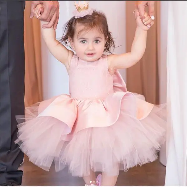 Adorable Blush pink toddler ball gown puffy girl pageant dresses tutu dusty pink baby infant birthday party outfit with bow