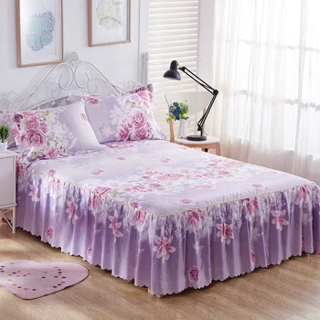 

3PCS Bedding Sets King Queen Bed skirt Sheet set Flowers linens Bed Mattress Cover Bedspread Bedding,1 Bed Skirt 2 Pillowcase