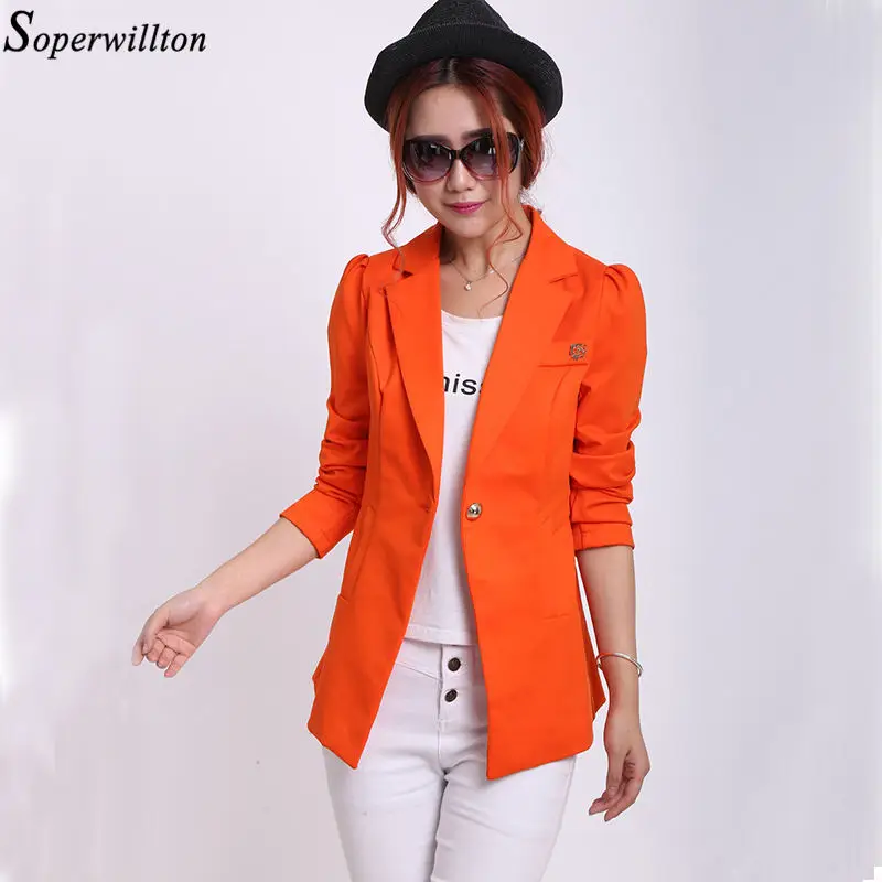 Весна осень блейзер длинный рукав однобортное Женское пальто приталенные короткие куртки Feminina Топы рабочая одежда# BL12 - Цвет: orange