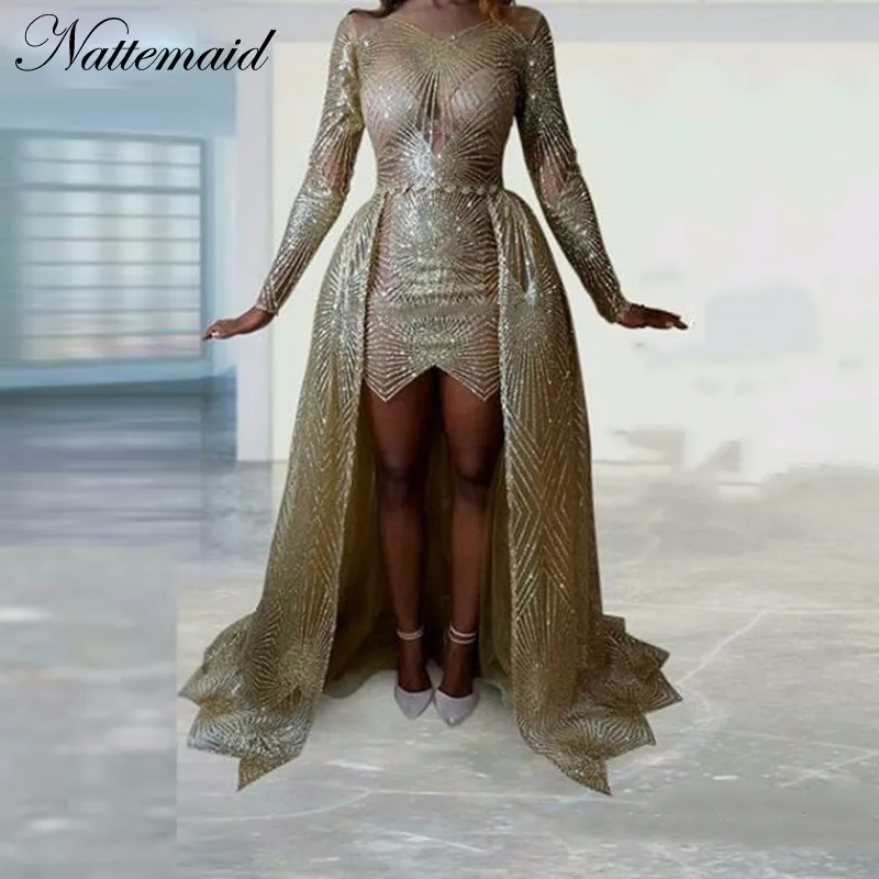 

NATTEMAID 2018 New Fashion Style Summer Dresses Female Black Red White Dress Bodycon Mini Sequined Club Sexy Dress Vestidos