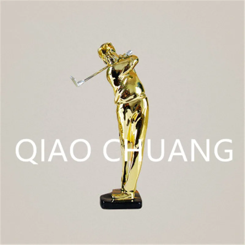 

Gold Playing Golf Figures Sculpture Model Creative Colophony Crafts Office Table Furnishing Articles G1026