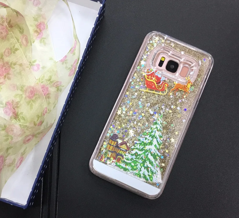 Botexbling Рождество Санта Клаус подарки Олень чехол для Samsung Galaxy S8 s8plus дело Блеск Звезды зыбучие пески динамический жидкий Cover