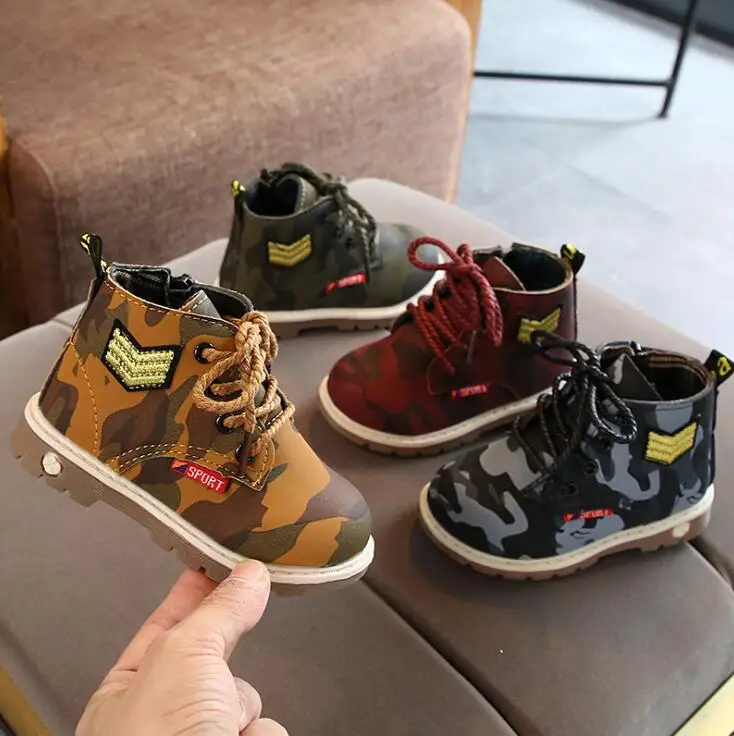 

New children's Ankle boots fashion camouflage Zip Girl Boots Martin boots spring and autumn soft bottom Kids boots
