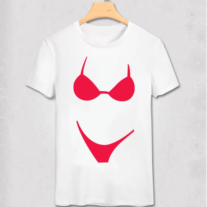 Novel New Fashion Man Cotton T Shirt Funny colors Sexy Bikini printed