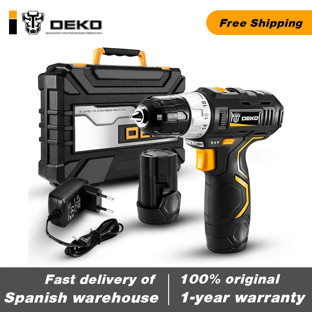 Koop Originele DEKO GCD12DU3 12V MAX Draadloze Boor Elektrische Schroevendraaier Lithium Ion Mini Power Tools Variabele Snelheid met LED licht