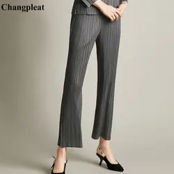 Changpleat Весна основы складки Для женщин прямые Штаны Miyak плиссированные дизайн моды с эластичной резинкой на талии однотонные женские брюки