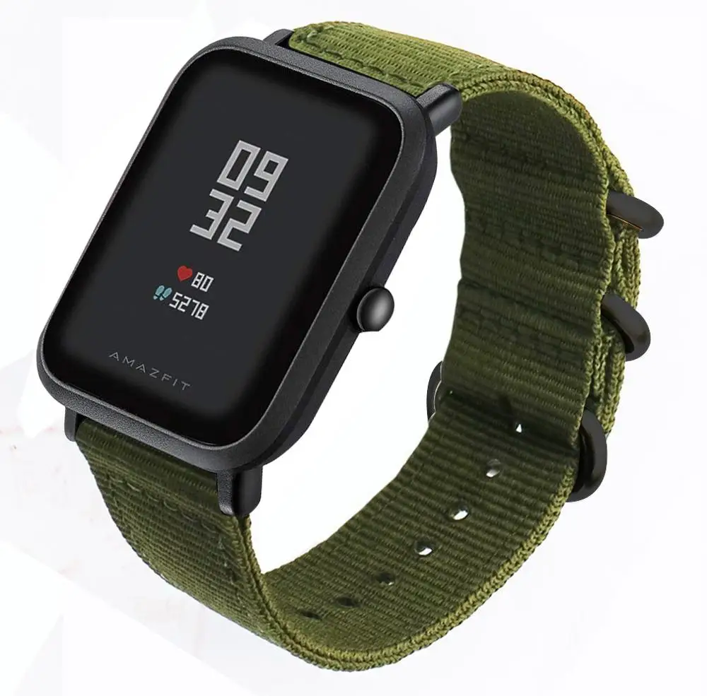 DKPLNT цветной нейлоновый ремешок для часов для Amazfit Bip для Xiaomi Huami Amazfit браслет Huami ремешок 20 мм - Цвет: Зеленый
