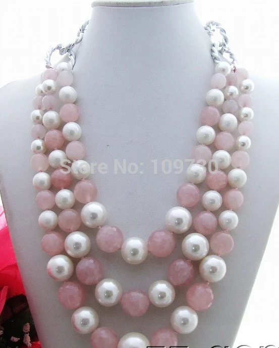 

Jewelr 004090 Excellent! Sea Shell Pearl&Rose Quartz Necklace