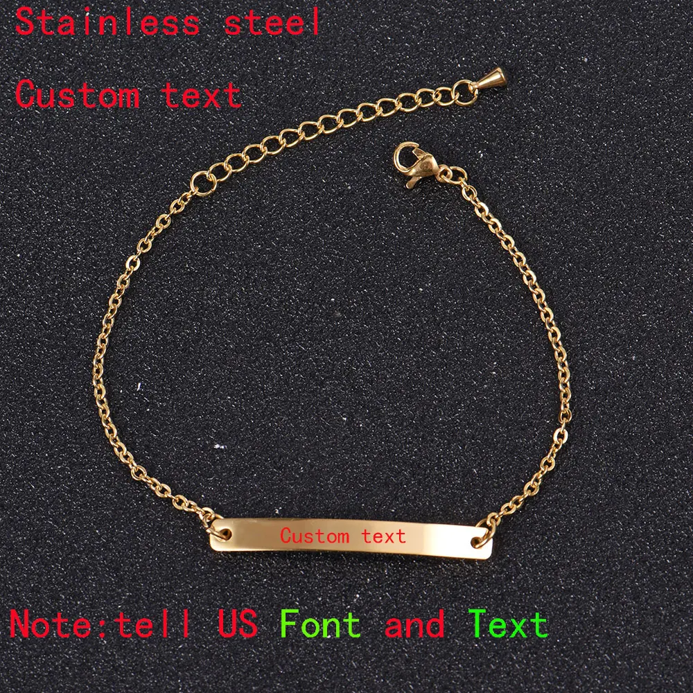 

Gold Silver Personalized Engraved Name Motto ID Tag Custom Women Stainless Steel Bracelet Simple Bangle Charms Bracele Jewelry