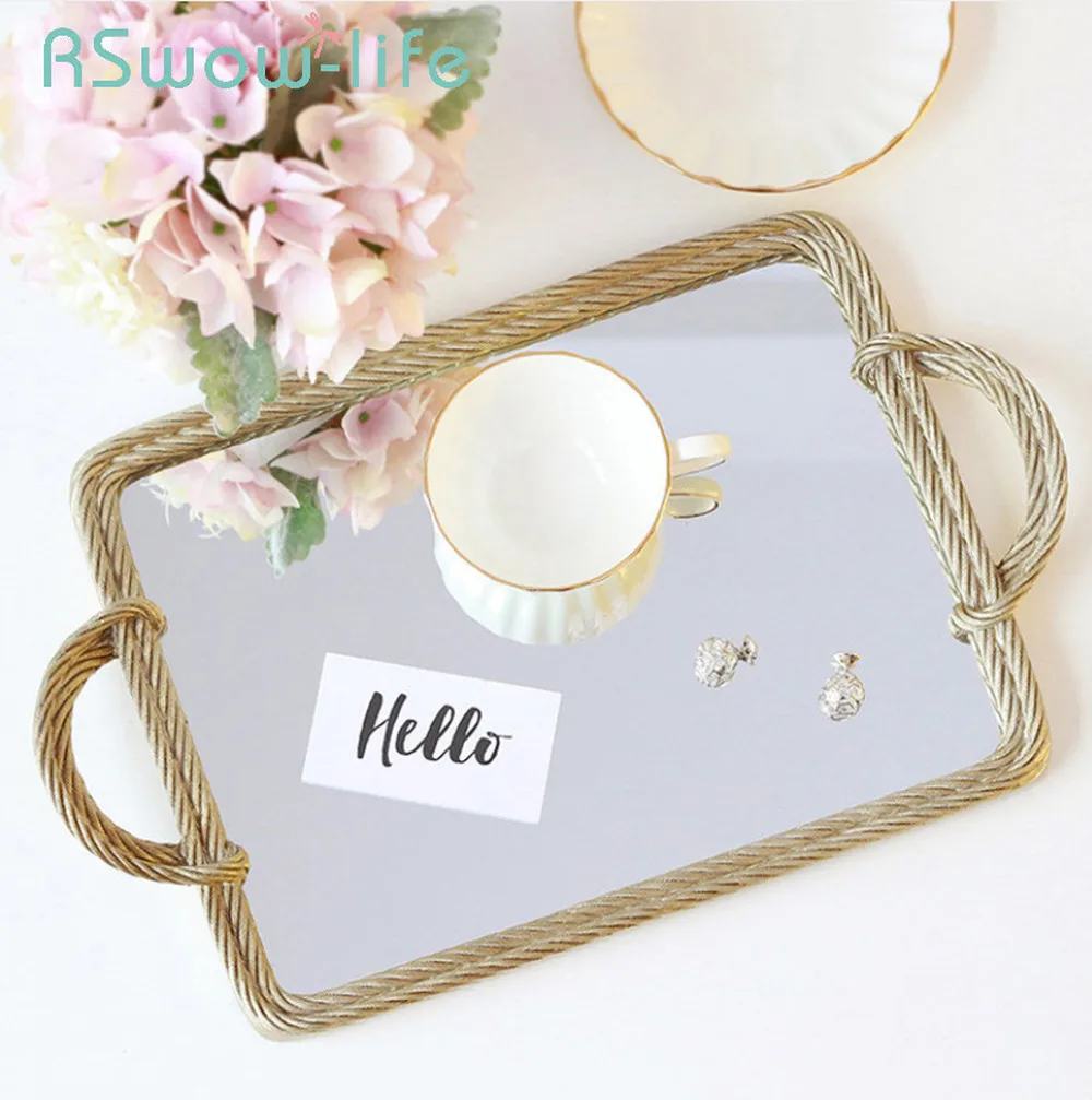 Creative Resin Mirror Tray Cosmetic Storage Tray Retro Rectangular Storage Mirror Shooting Props Serving Tray For Home