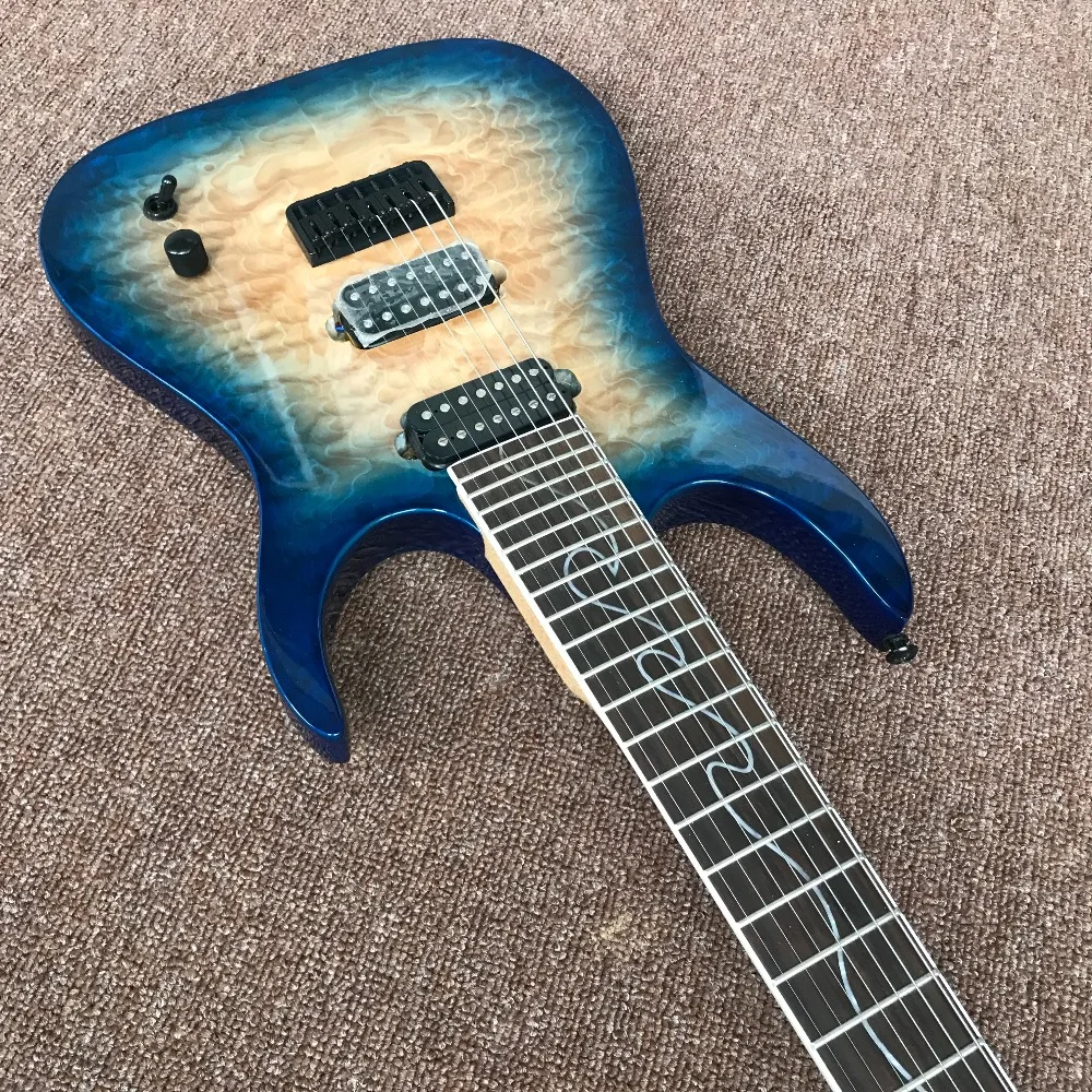 

new arrival high quality 7 strings electric guitar in blue burst color with black hardware , rosewood fingerboard .hot selling