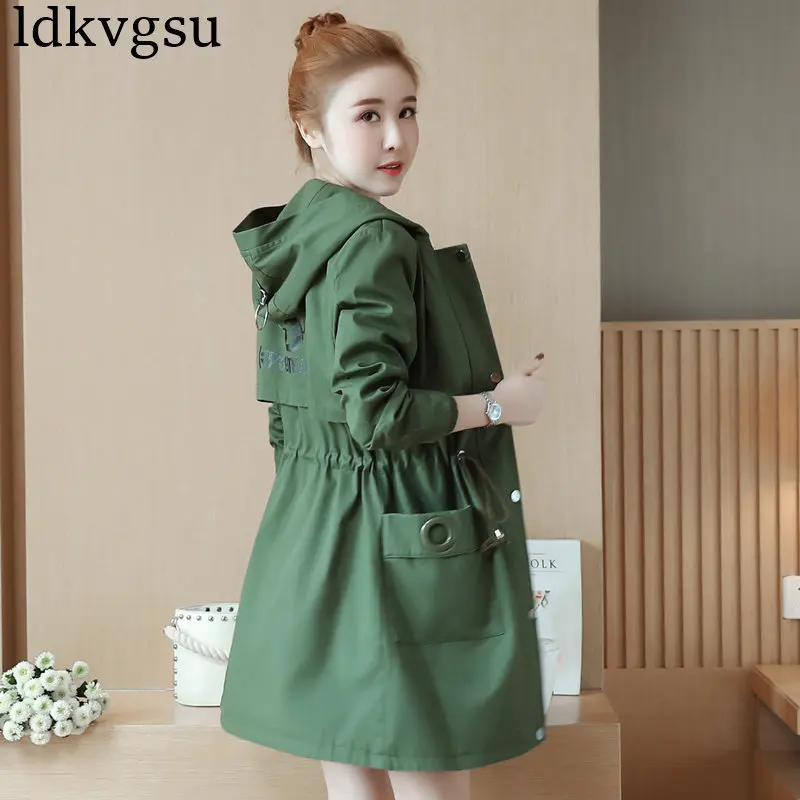 Femmes Trench Slim A847 Était 2019 Armygreen Pull Mode Coupe Capuche À Décontracté Automne Longue khaki Léger pink coréen Femelle Printemps coats Nouvelle vent sQhrCxtd