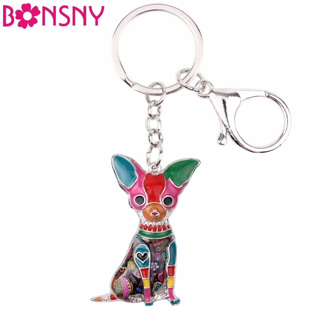 

Bonsny Enamel Chihuahuas Dog Key Chain Key Ring Pom Gift For Women Girl Bag Pendant 2017 New Charm Key chain Fashion Jewelry