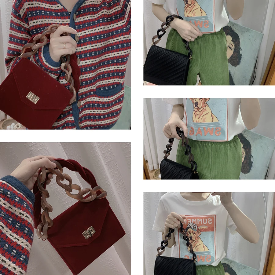 36cm Detachable Acrylic Resin Chain Bag Strap Handbag Retro Colorful Short Replacement Shoulder Strap Bag Belt Bag Accessories