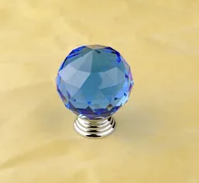 10Pcs Luxury K9 Crystal Glass Chrome Cabinet Cupboard Door Knob R6002(Diameter:40mm, Color:Blue )