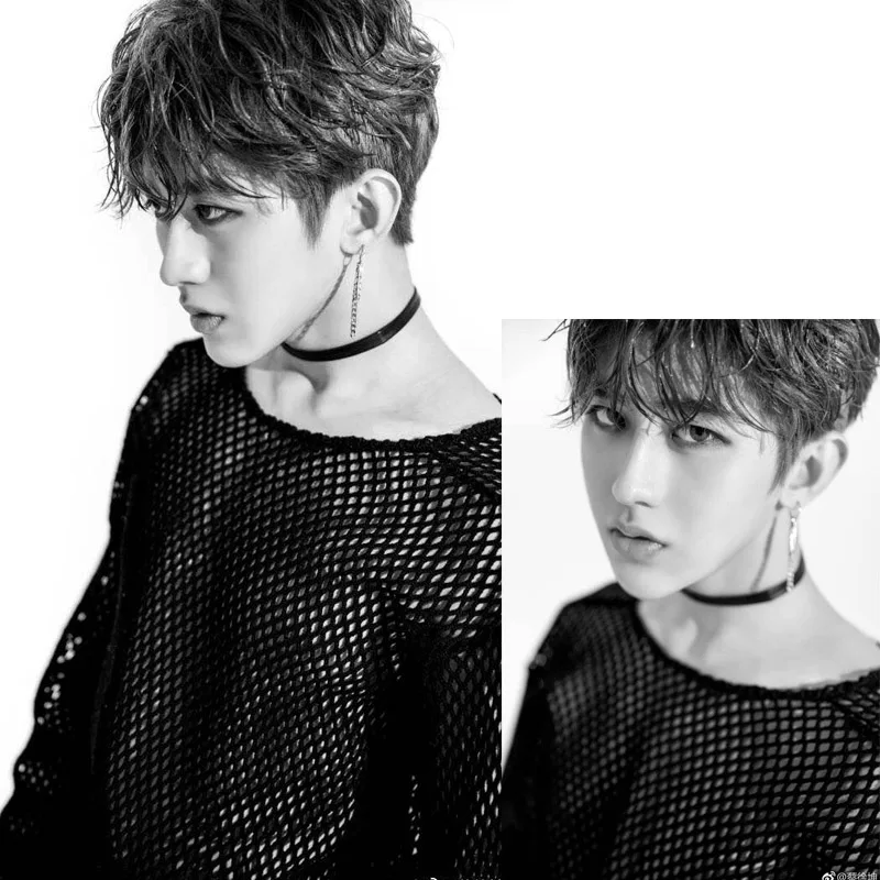 

NEW 2018 men's clothing Hair Stylist GD Original Individual Hollow perspective net T - shirt Singer costumes