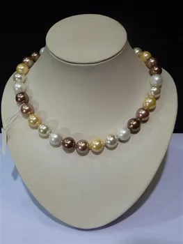 

Selling Charming 14mm White South Sea Shell Pearl Round necklace Tremendous Big Sweater chain white Golden 925 jewelry