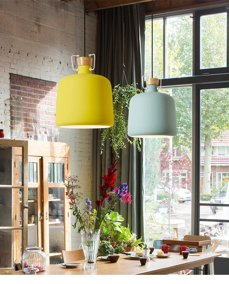 

Nordic Color Pendant Lights Simple creative color metal wood pendant lamp Modern minimalist hanging