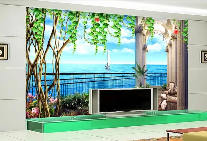 Kopen Home improvement Custom 3D foto behang Bloem wijnstok zee view kamer Muren Muur papers Home Decor muurschildering 3d