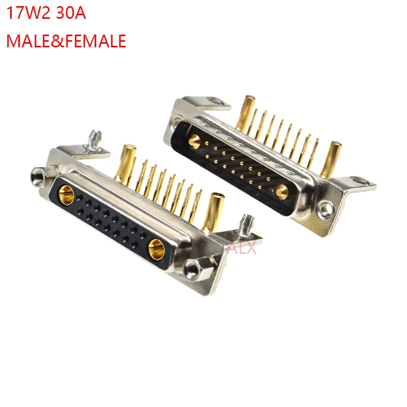 

1PCS 17W2 30A MALE FEMALE high current CONNECTOR right angle D-SUB adapter PCB solder type 15+2 plug jack high power 17 Position