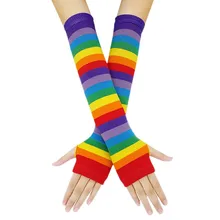 Модные гетры до локтя без пальцев, зимние перчатки цвета радуги для женщин, длинный костюм Санты, рождественские подарки для девочек, 18Nov