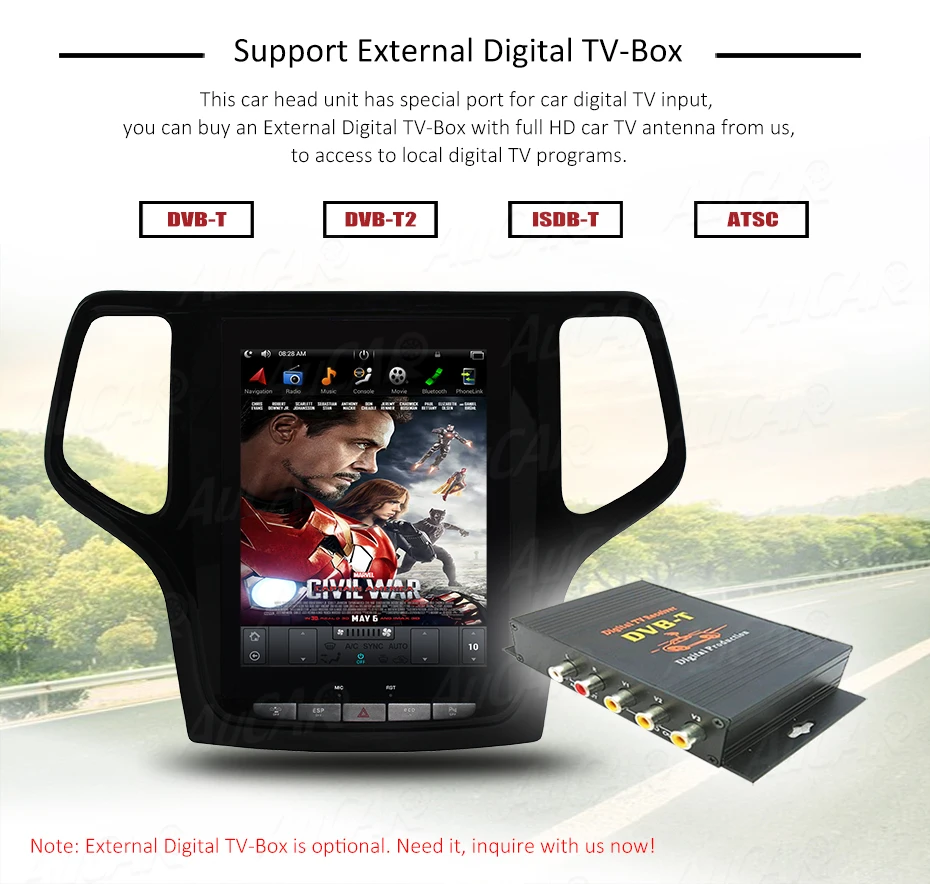 Excellent 2 DIN car radio Android 8.1 10.4" Tesla Style for Jeep Grand Cherokee 2014 2015 2016 2017 2018 1 DIN cassette player stereo HDMI 14