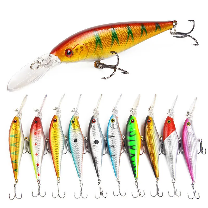 

10Pcs/lot 11cm 9.5g 3D Eyes Lifelike Minnow Hard Bait With 2 Treble Hook Fishing Bait Lures For Ocean River Pesca