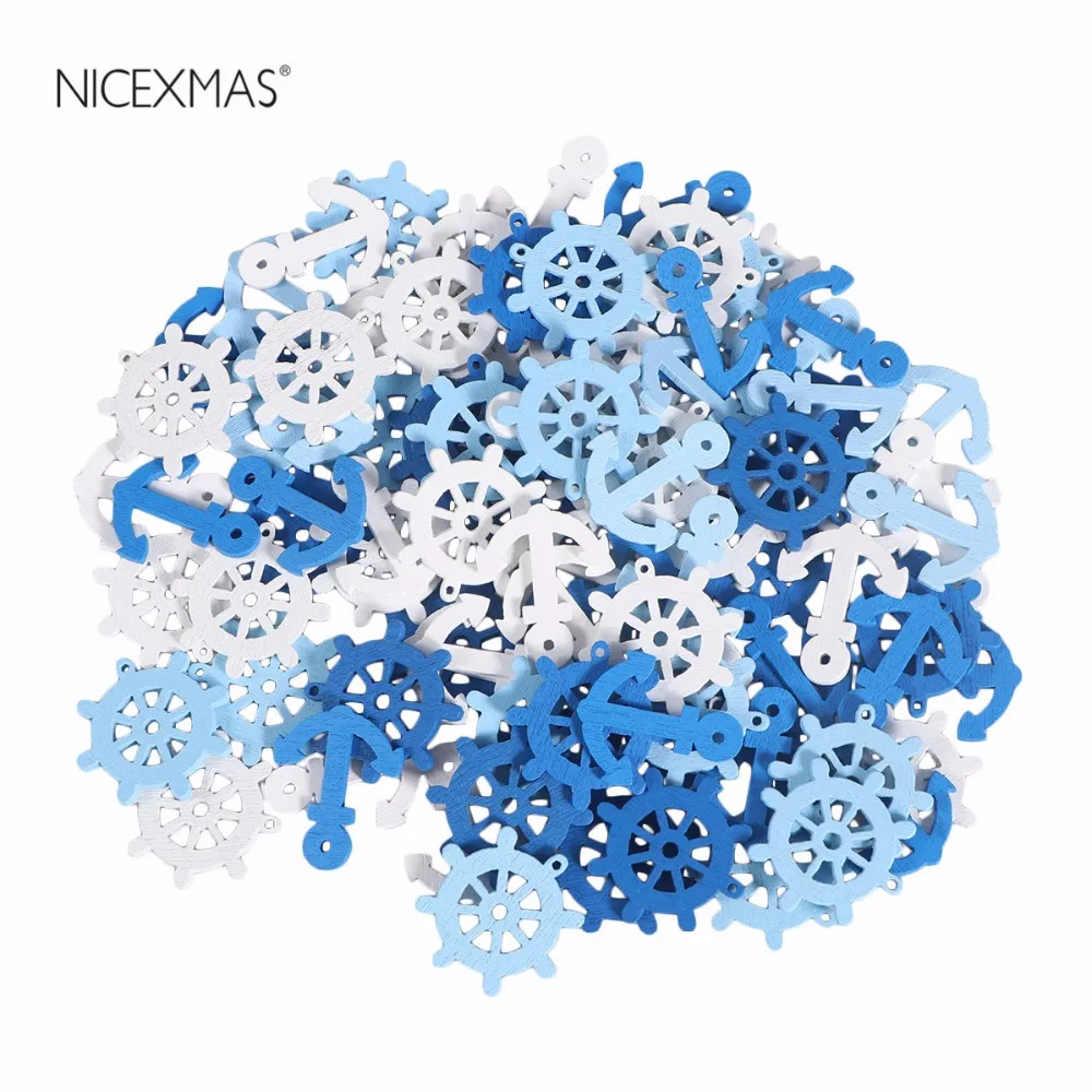 

100pcs Anchor And Helm Wooden Pendants Scrapbooking Embellishments Decorative Buttons DIY Burlap Vintage Wedding Decoration