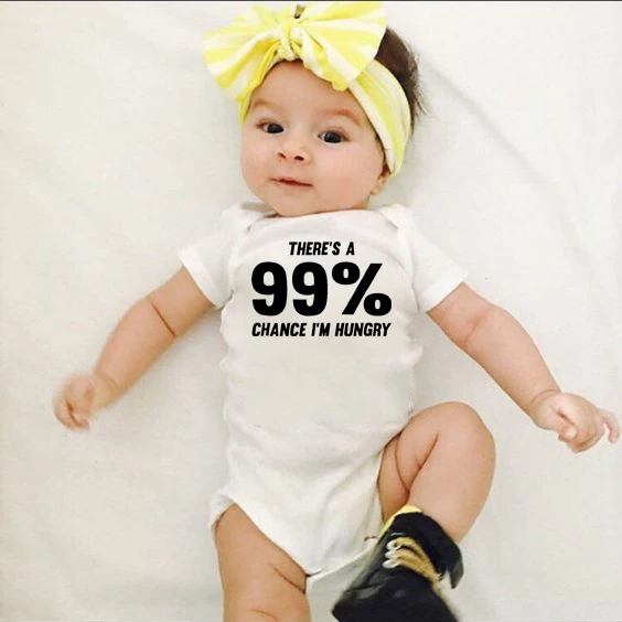 

Hot Sales Baby Boy Girl There's 99% Chance I'm Hungry Toddler Summer Jumpsuit Kid Short Sleeves Bodysuit Jumpsuit Outwear